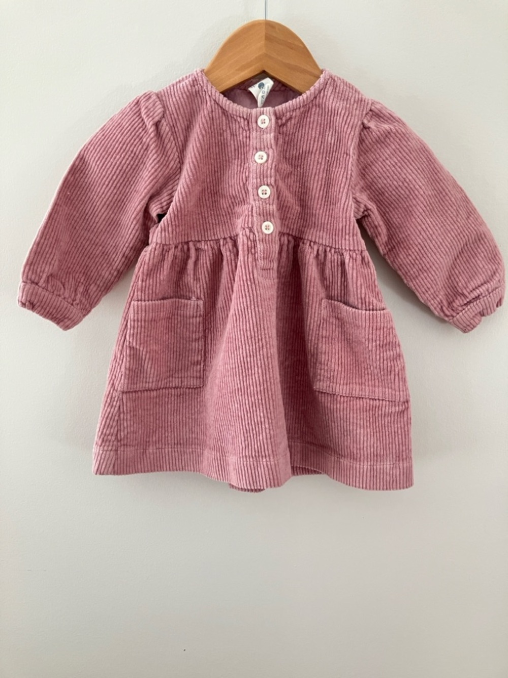 Kate Quinn 12-18m Corduroy Long-Sleeve Pocket Dress Dusty Rose Pink